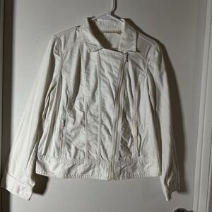 Chicos jacket womens 1 M white Denim Moto Full Zip